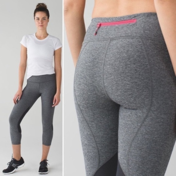 Lululemon Pace Rival Crop Heathered Black / Deep Coal /  Boom Juice ~ Size 6 - Picture 1 of 13